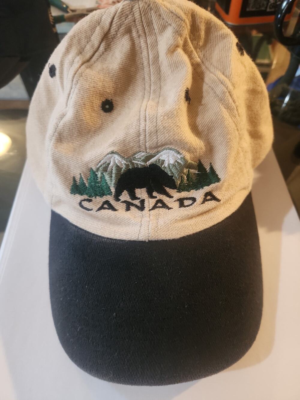 CANADA hat snow cap mountains BEAR FOREST embroidered strap back Black Beige